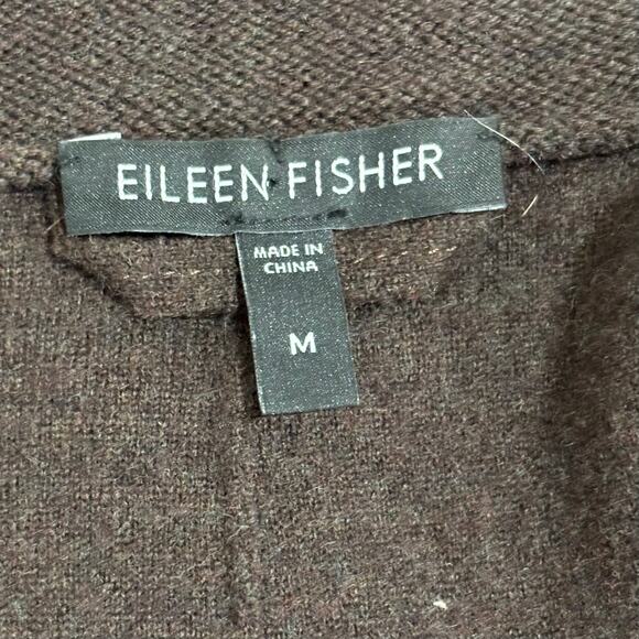 Eileen Fisher Size M L Brown Merino Wool + Lamb Leather Coatigan Jacket Coat - Picture 2 of 9
